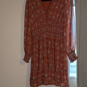 Max Studio Long Sleeve Floral Dress in Red and White